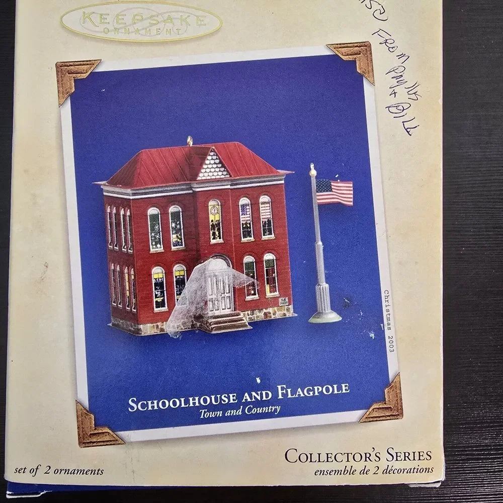Schoolhouse & Flagpole Hallmark Tin Keepsake‎ Ornament Christmas 2003
